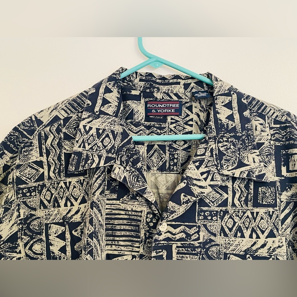 Roundtree & Yorke Vintage Hong Kong Cotton Shirt XL Tribal Geometric Print - Picture 4 of 7